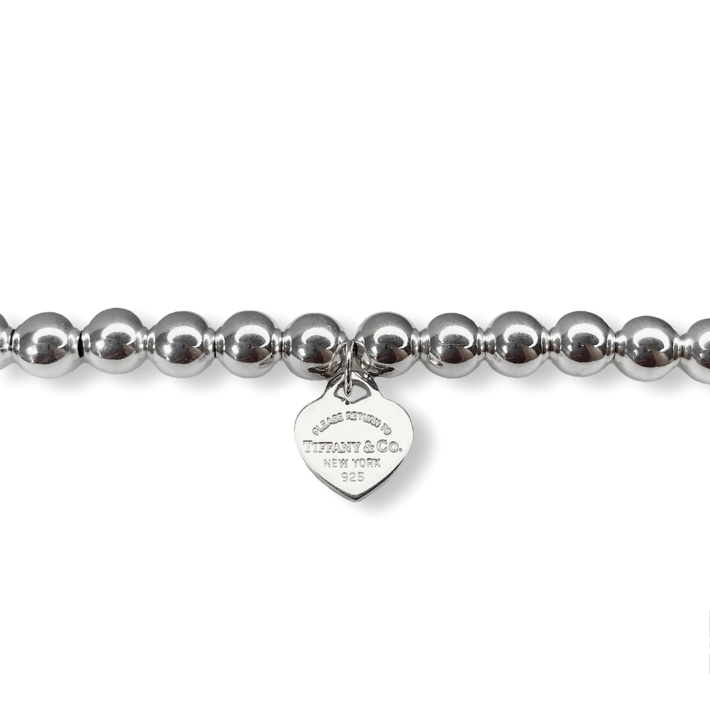 Tiffany & Co. silver heart on extra 6mm ball bracelet