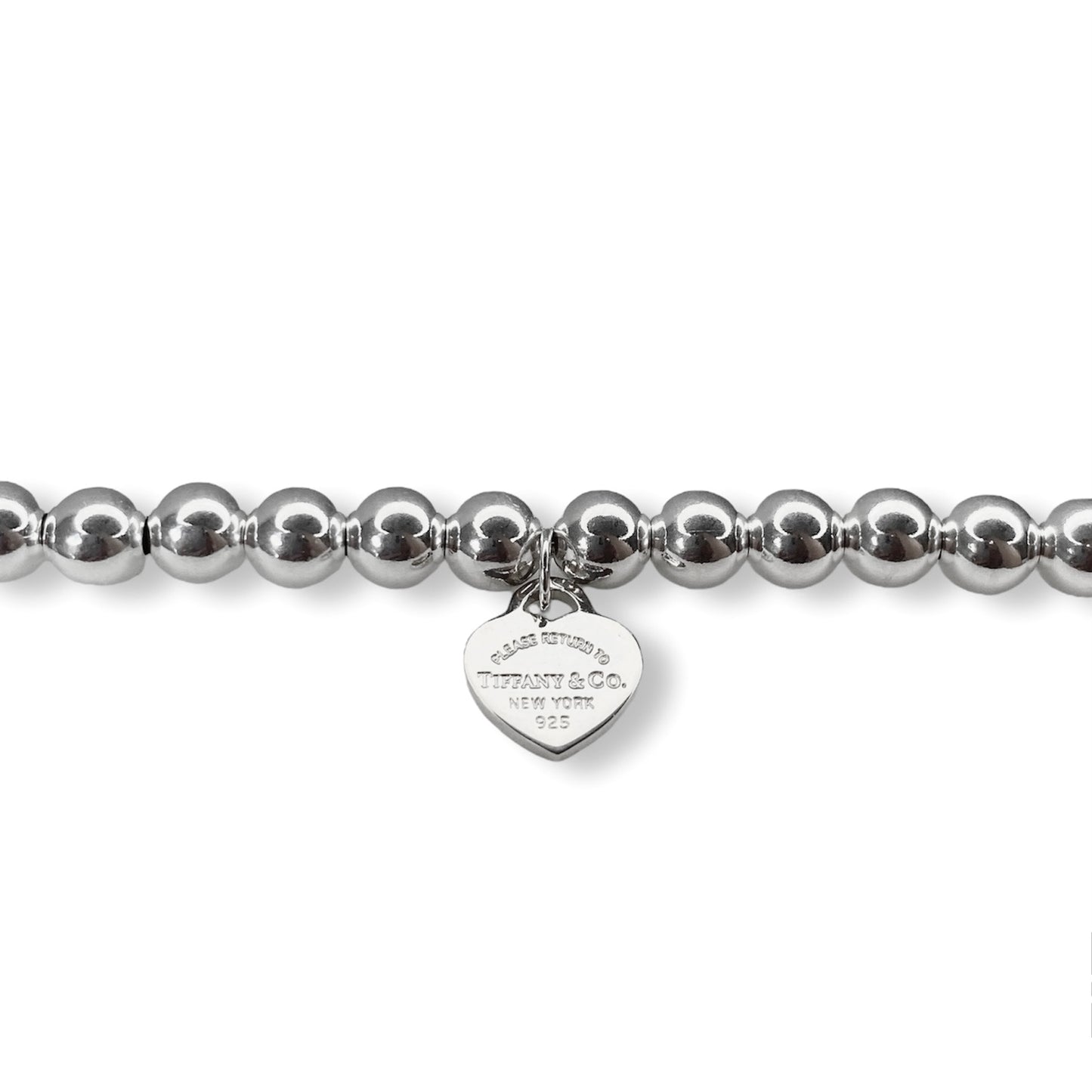 Tiffany & Co. silver heart on extra 6mm ball bracelet